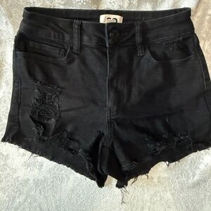 Juniors black distressed style jean shorts